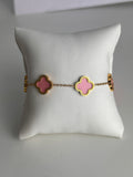 Gold Pink Clover Bracelet