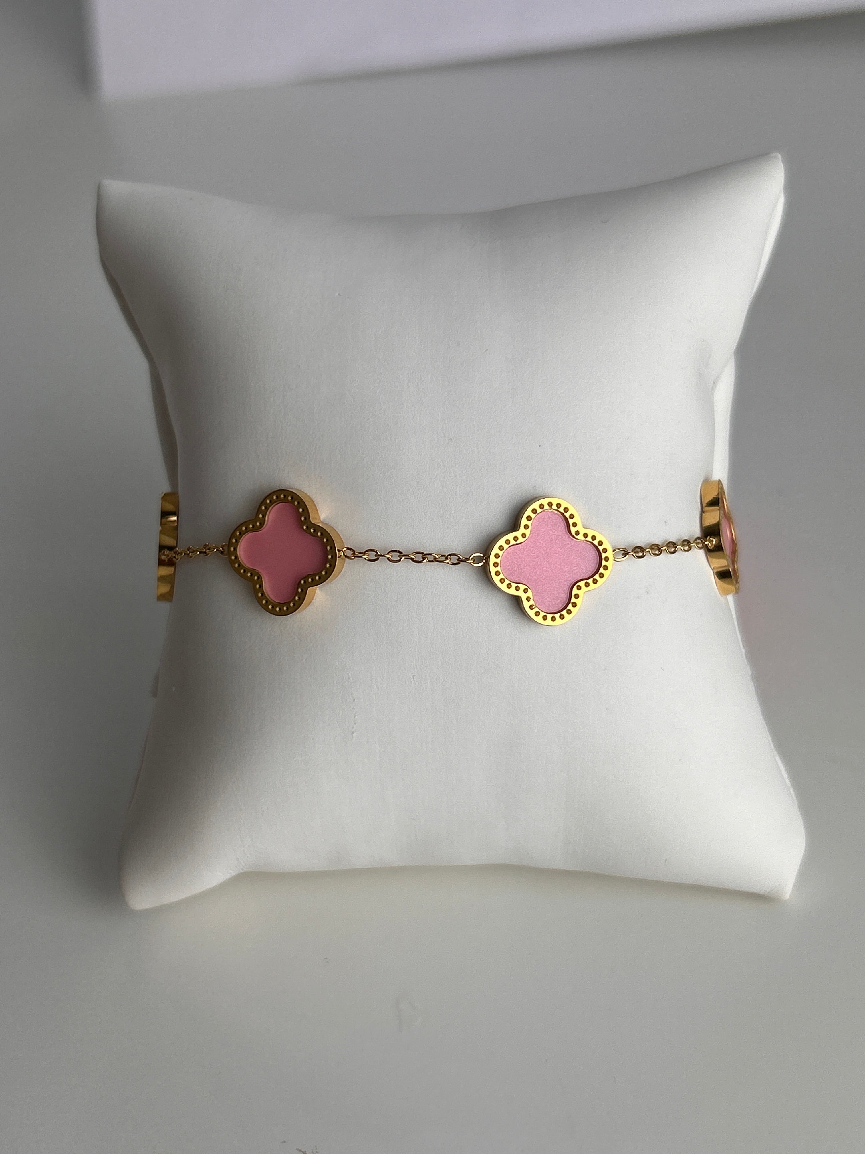 Gold Pink Clover Bracelet